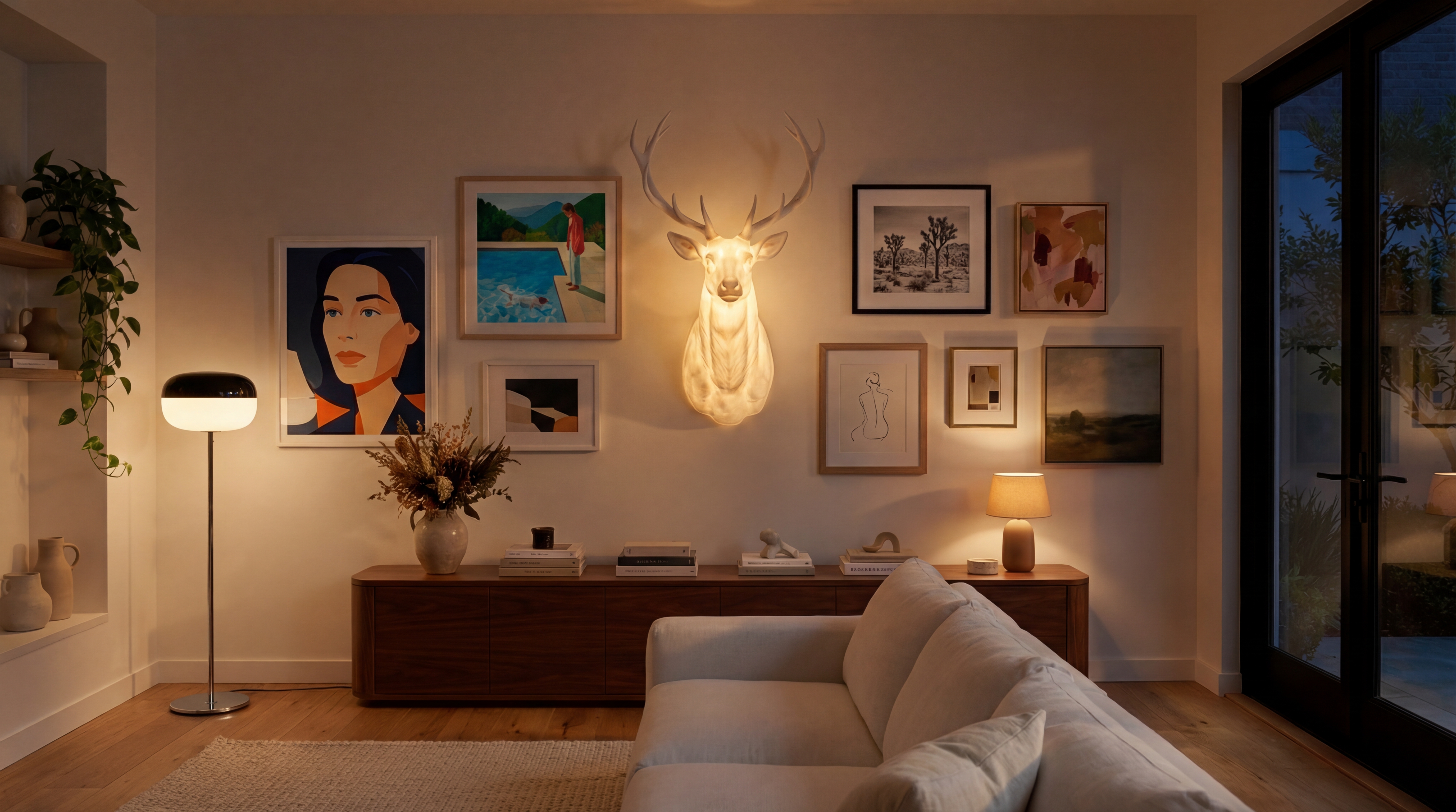 Deer sculpture — night setting